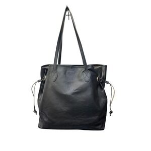 Lodis Mens Black Pebbled Leather Large Cinch Tote Bag Shoulder Shopper Bag